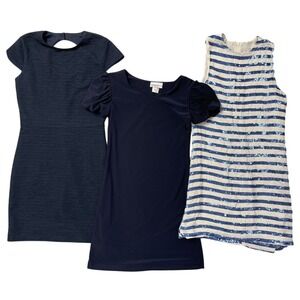 By‎ Debra Cheryl Creations Girls Dress Lot 3pc 10 M L Navy Blue Sequin Striped